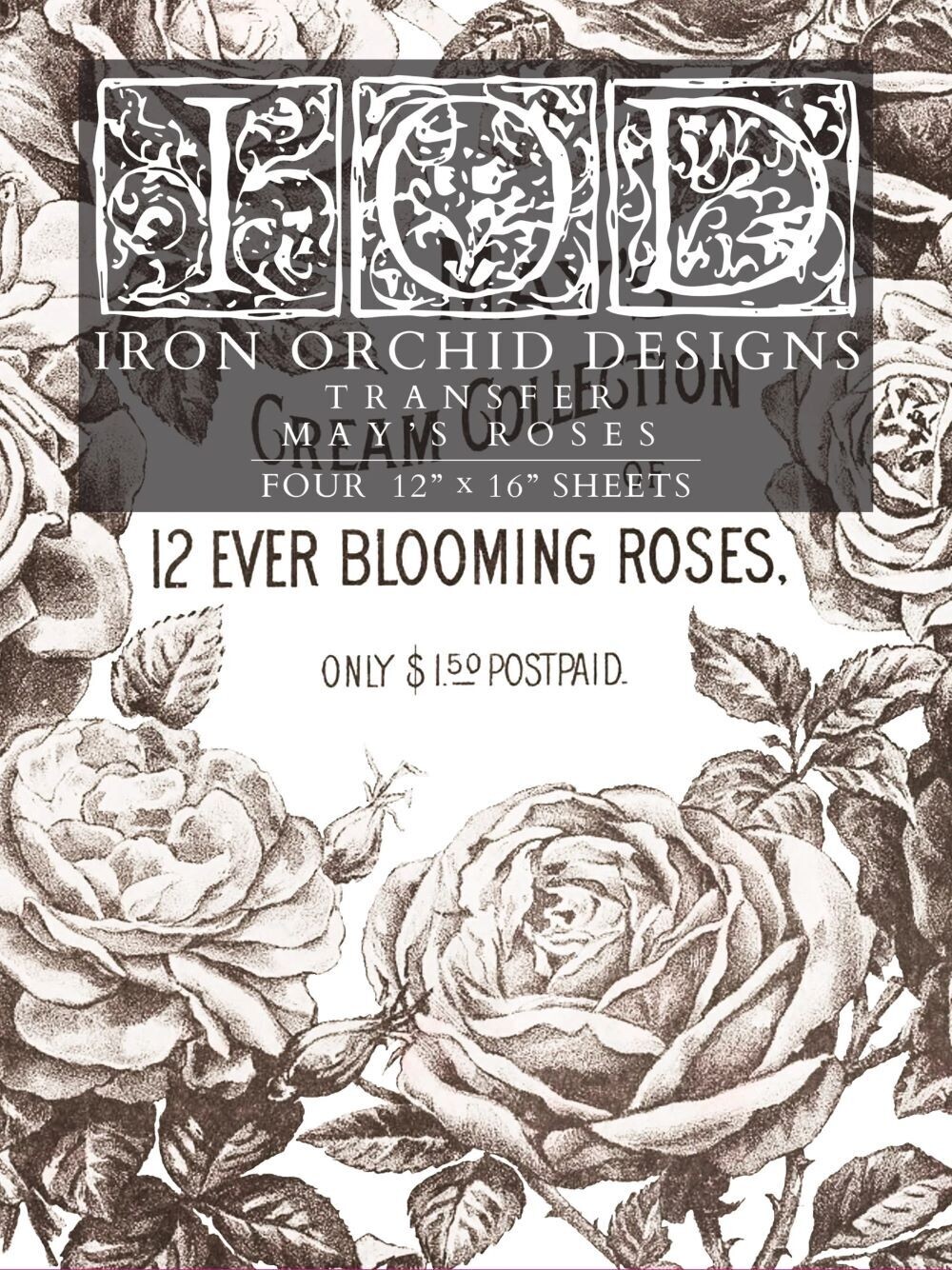 MAYS ROSES 12x16 Pad™ 4 sheets  IOD Decor Transfer -