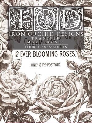 MAYS ROSES 12x16 Pad™ 4 sheets  IOD Decor Transfer -