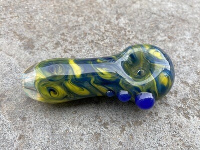 Small Yellow/Blue Bang Bang Hand Pipe By Oxy Glass