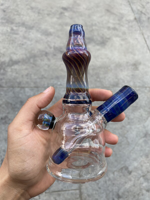 Mustard Glass Blue/Purple 14mm Rig With Marble 6.5”