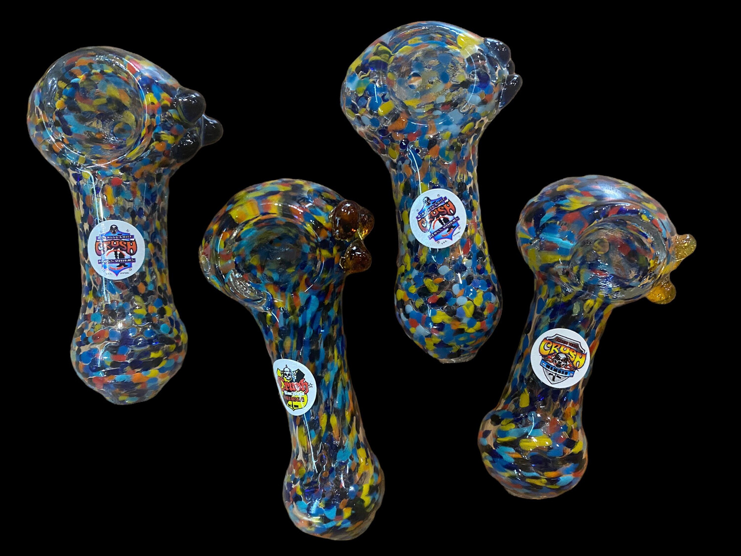 Small Crush Glass Spotted Hand Pipe 3in.