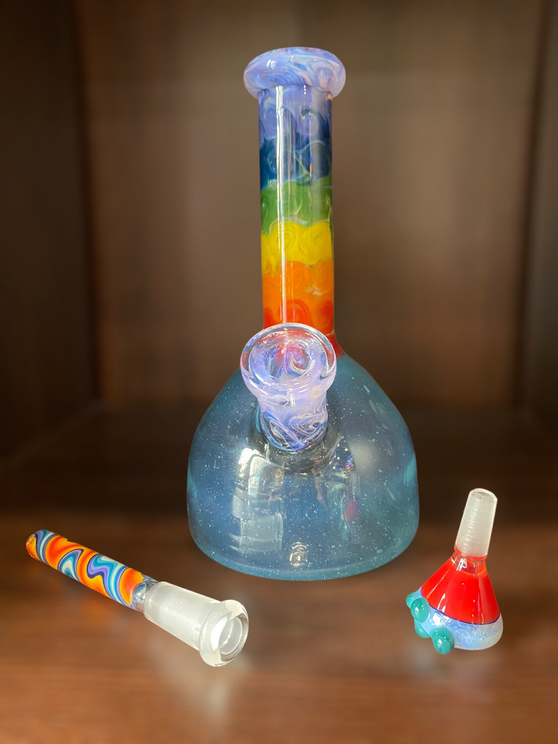 Custom Rainbow Waterpipe With Custom Downstem By Oxy Glass 7.5”