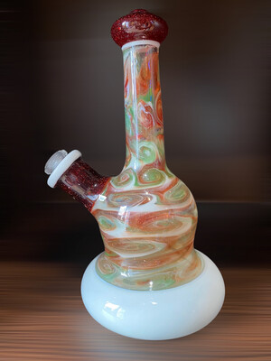 Custom Green/Red/White 7.5” Waterpipe By Oxy Glass