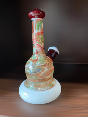 Custom Green/Red/White 7.5” Waterpipe By Oxy Glass