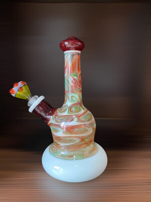 Custom Green/Red/White 7.5” Waterpipe By Oxy Glass
