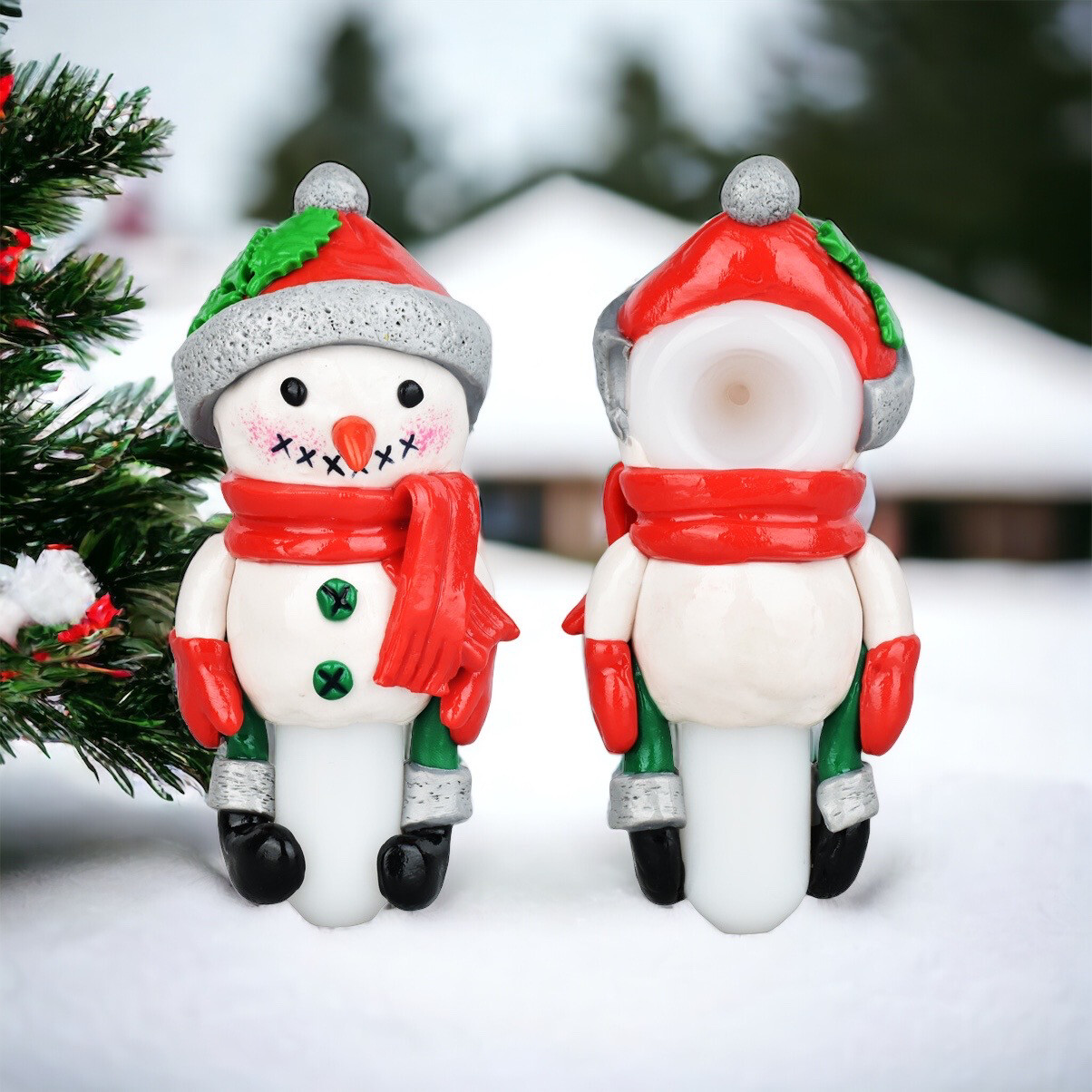 Seasonal Snowman Glass Hand Pipe 5.5”