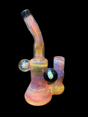 7.5” 24k Gold and .999 Silver fume Rig With Marbles By Mustard Glass