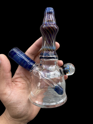 Mustard Glass Blue/Purple 14mm Rig With Marble 6.5”