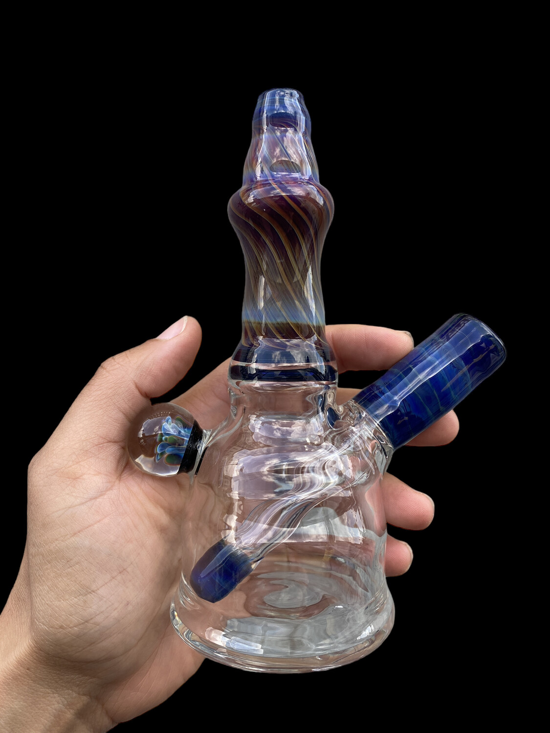 Mustard Glass Blue/Purple 14mm Rig With Marble 6.5”