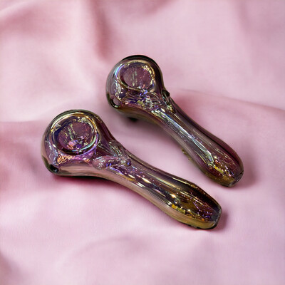Pink Gold &amp; Silver Fumed Valentine Heart Glass Handpipe