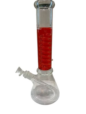 Red Glycerin filled beaker waterpipe 13 -14”