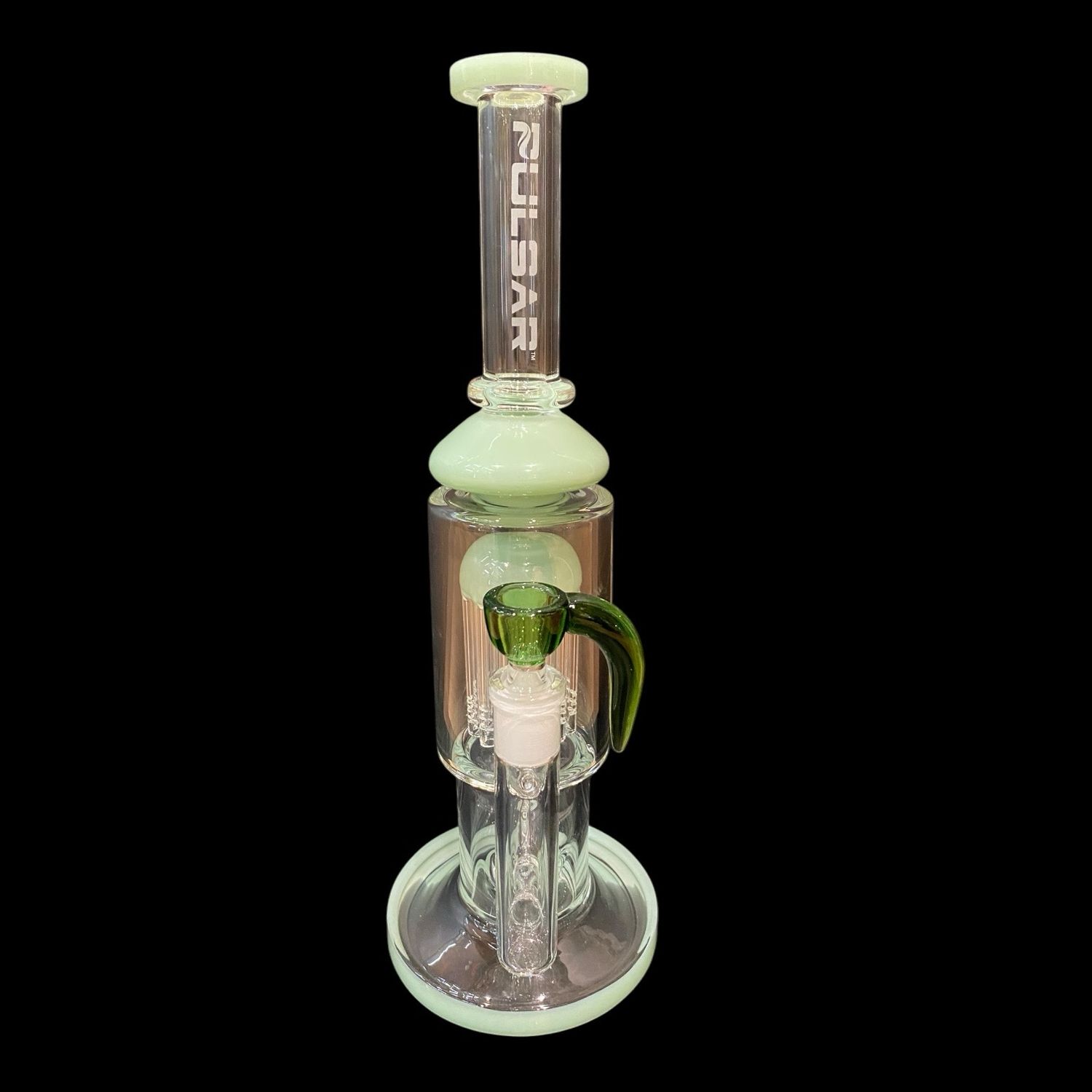 Pulsar Opaque Green Double Perc Waterpipe 12”