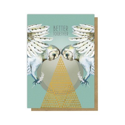 Better Together Gilded Coupled Owls Blank Card