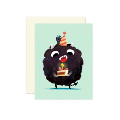 Birthday Monster with Kitty Greeting Card