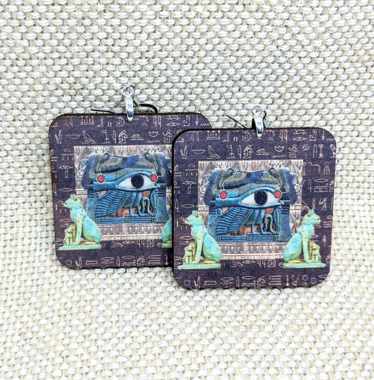 Egyptian Eye Wood Earrings