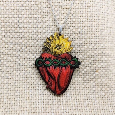 Sacred Heart Wood Necklace