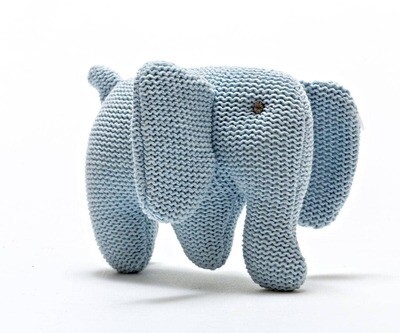 Knitted Blue Baby Elephant Rattle