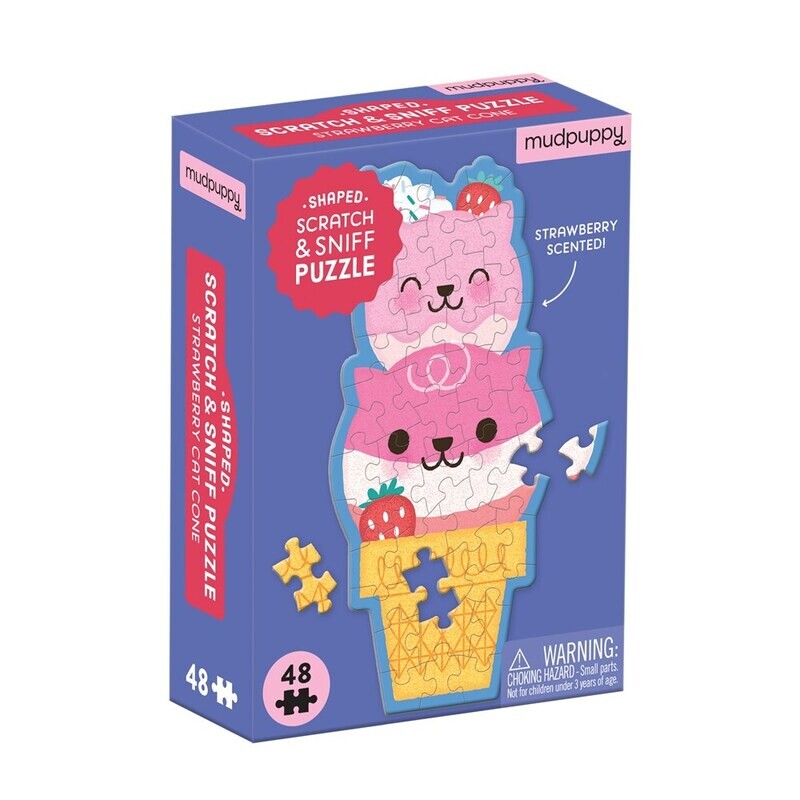  Strawberry Cat Cone 48 Piece Scratch and Sniff Shaped Mini Puzzle