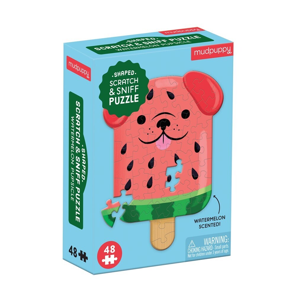 Watermelon Pupsicle 48-Piece Scratch and Sniff Shaped Mini Puzzle, 48 Piece Shaped Puzzle
