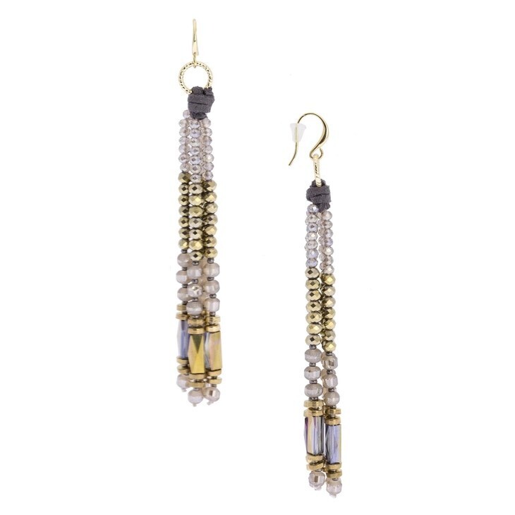 Glass Beaded Tassel Earrings,  Champagne 