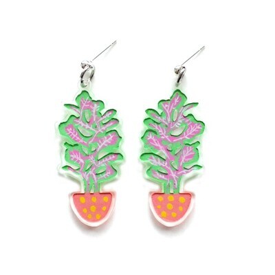 Green and Pink Plant Earrings