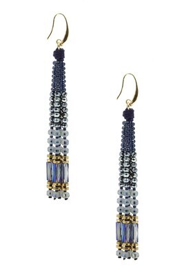 Glass Beaded Tassel Earrings, Sapphire
