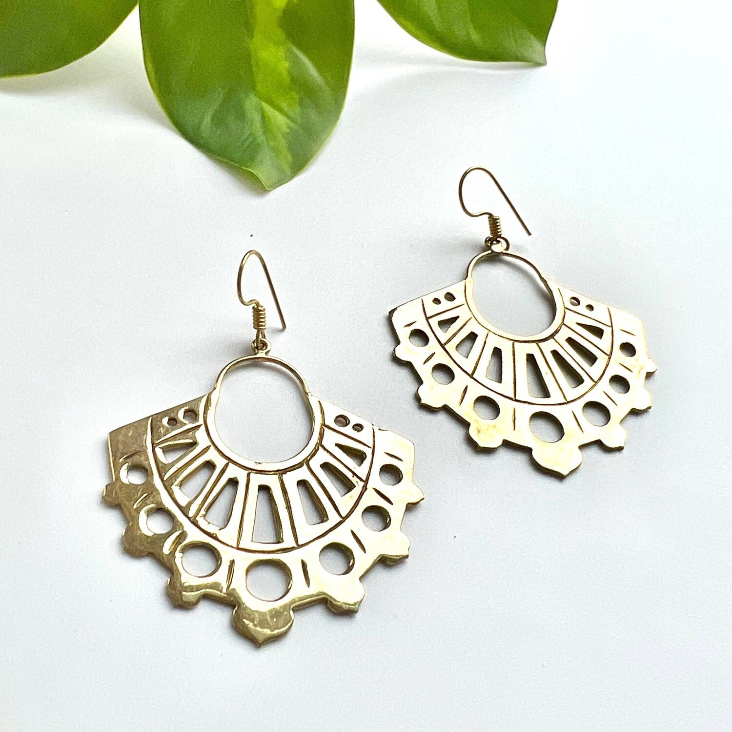 Brass Tribal Fan Earrings