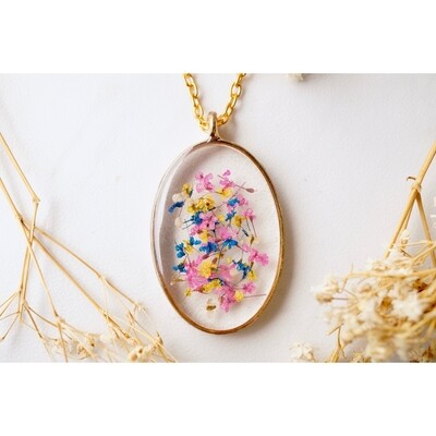 Oval Pendant with Wildflowers Necklace