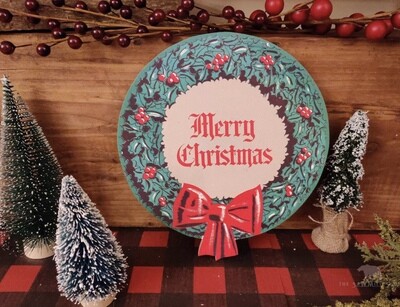 Merry Christmas Wreath Wood Cutout 8x8