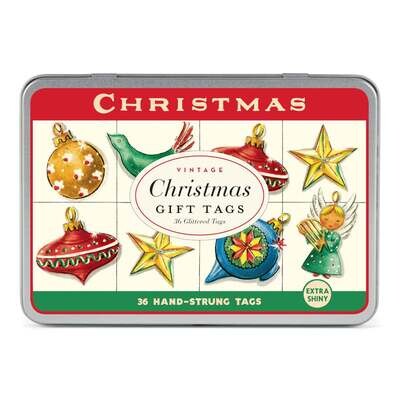 Tin of Glitter Christmas Ornament Gift Tags