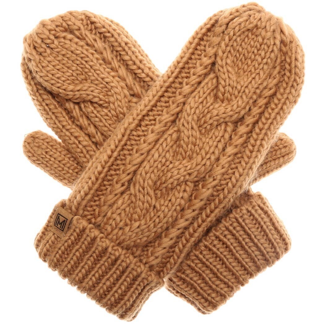 Cable Knit Winter Mittens Camel