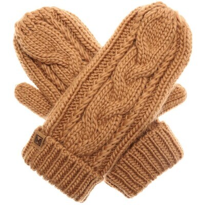 Cable Knit Winter Mittens Camel