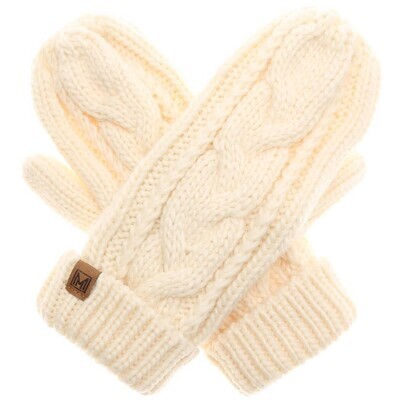 Cable Knit Winter Mittens Ivory