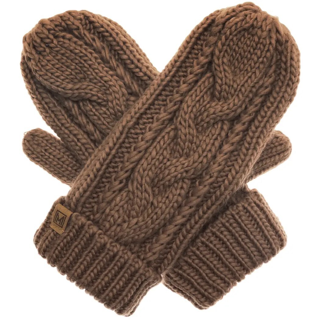Cable Knit Winter Mittens Brown