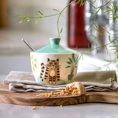 Ceramic Cat Sugar Pot With Lid 