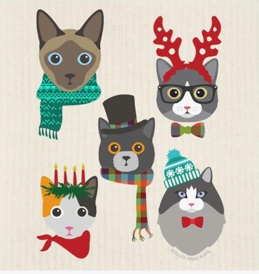 Holiday Cat Characters Swedish Dishcloth 