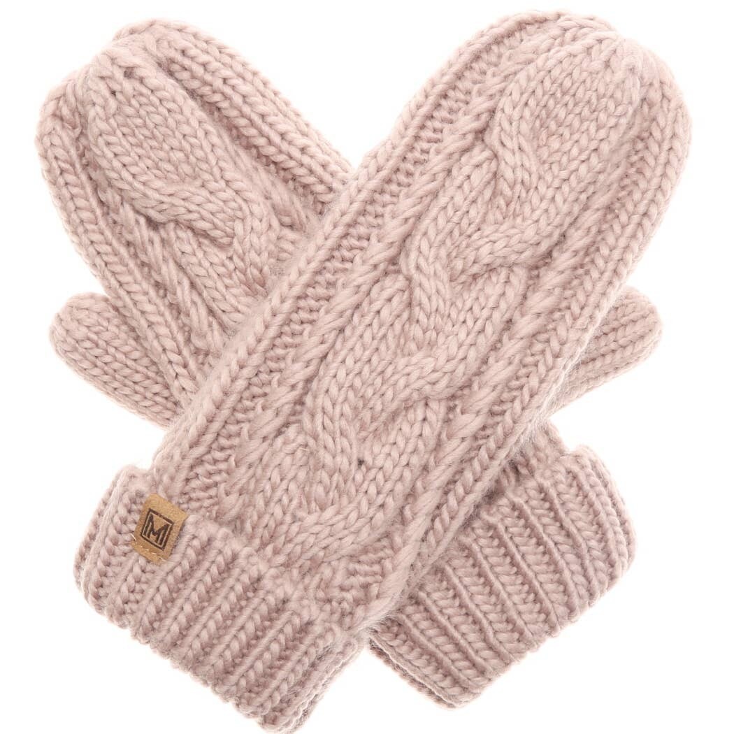Cable Knit Winter Mittens - LT Pink