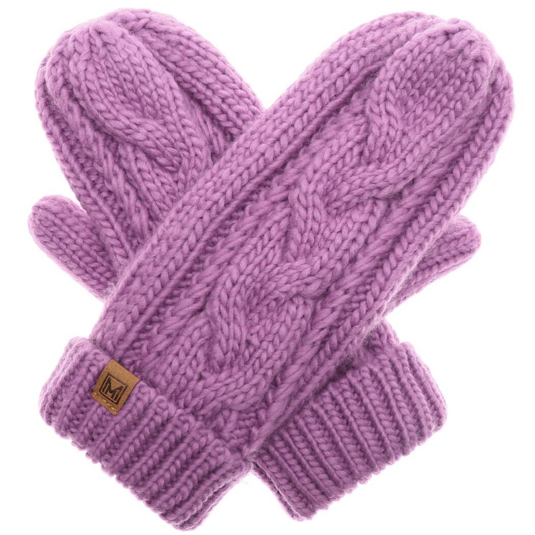 Cable Knit Winter Mittens - Lavender