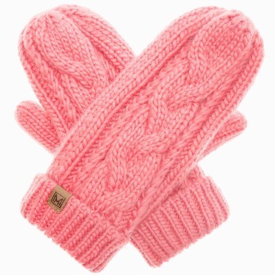 Cable Knit Winter Mittens -pink