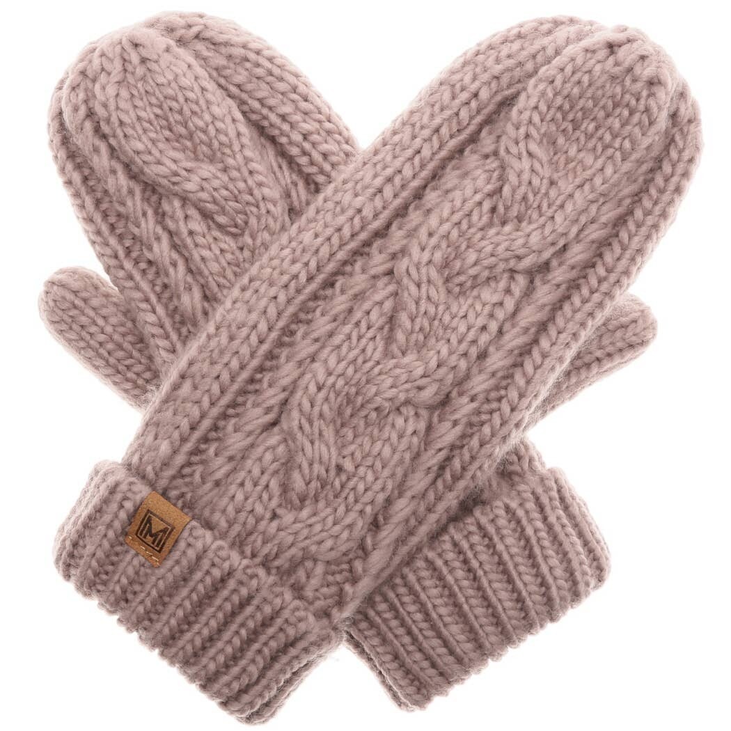 Cable Knit Winter Mittens - Blush