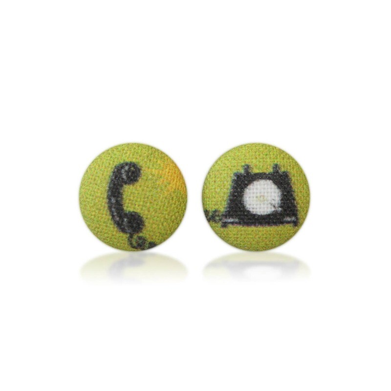Landline Phone Fabric Button Earrings