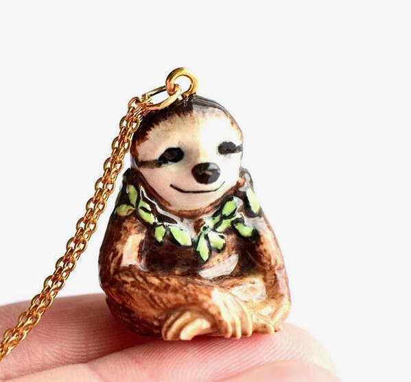 Sloth Welcome to the World Porcelain Necklace