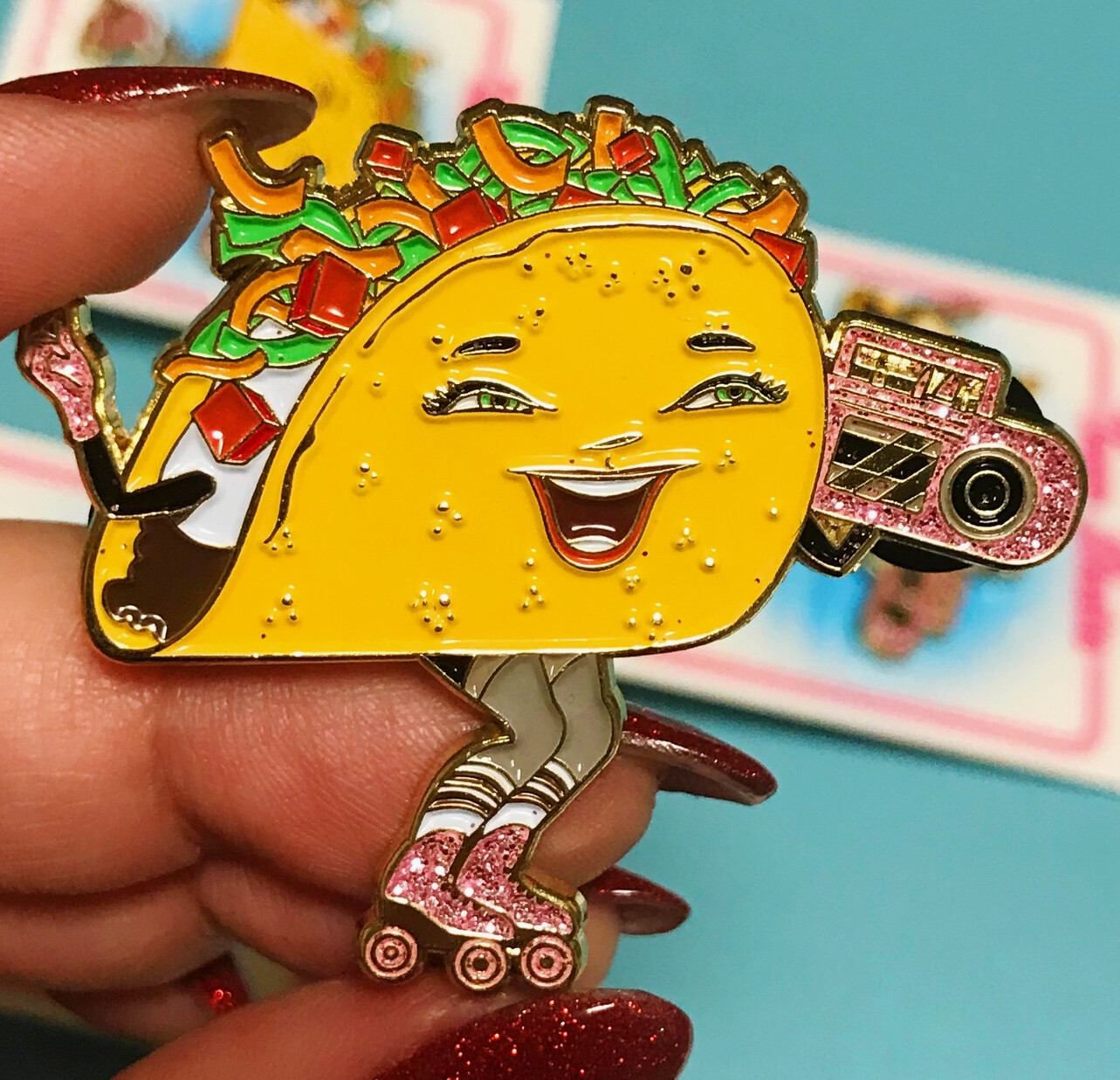 Taco Skate, Soft Enamel Pin with Glitter