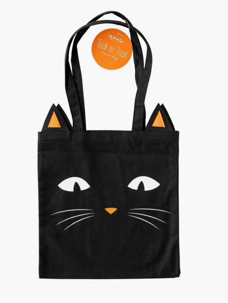 Black Cat Canvas Trick or Treat Bag