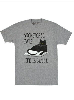 Bookstore Cat Unisex T-Shirt Grey