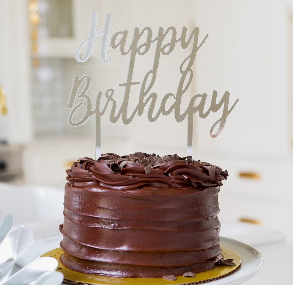 Silver Happy Birthday Cake Topper