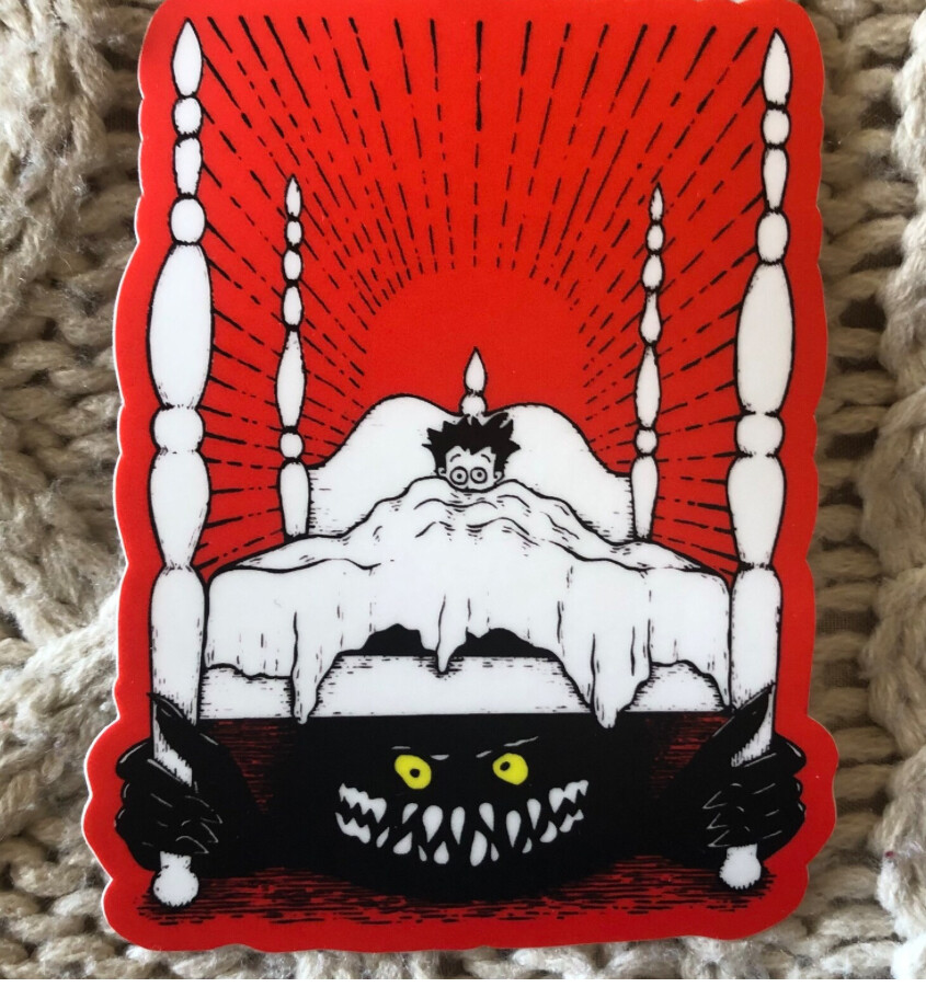 Red Monster Under the Bed Sticker