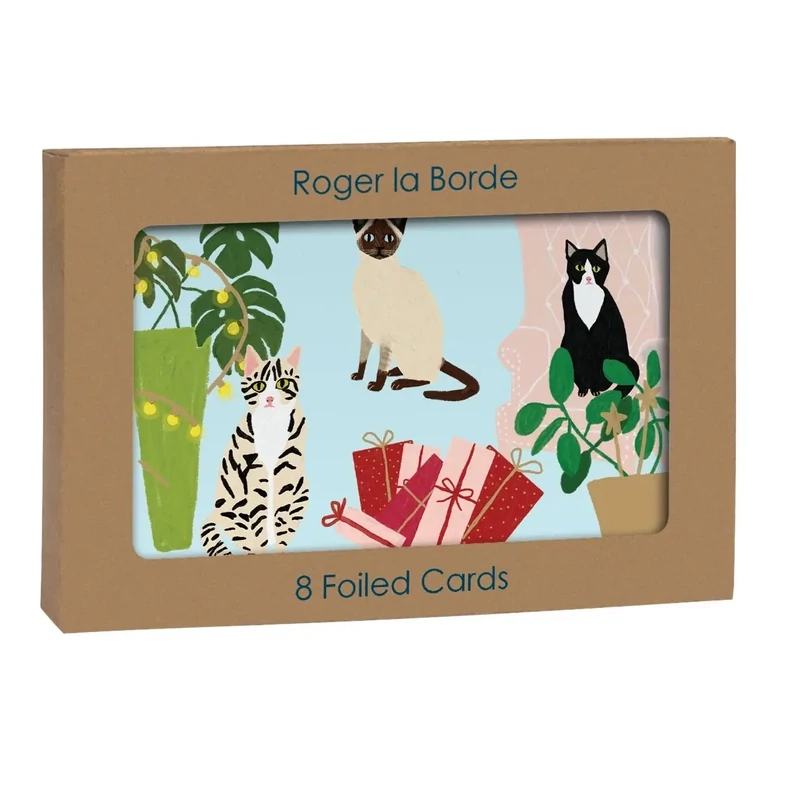 Three Cats At Christmas Boxed Foiled Cards