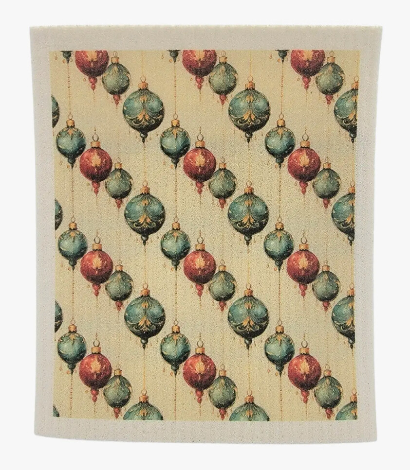 Red &amp; Green Vintage  Christmas Ornaments  Swedish Dishcloth 