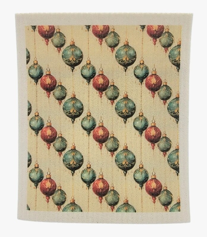 Red &amp; Green Vintage  Christmas Ornaments  Swedish Dishcloth 